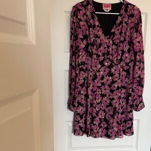 Kate Spade Black and Pink Floral Long Sleeve Dress